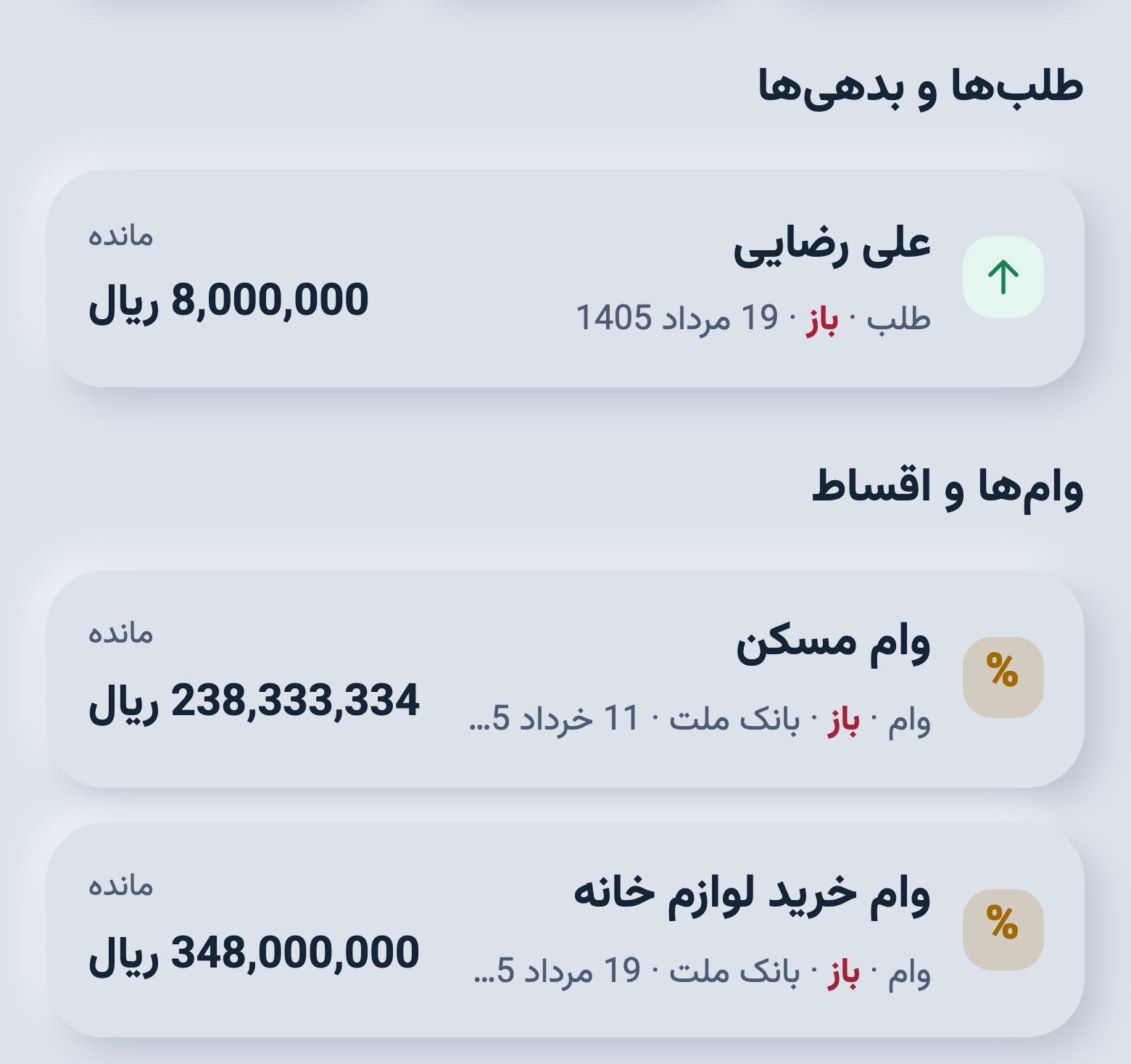 طلب‌ها و وام‌ها در جیب